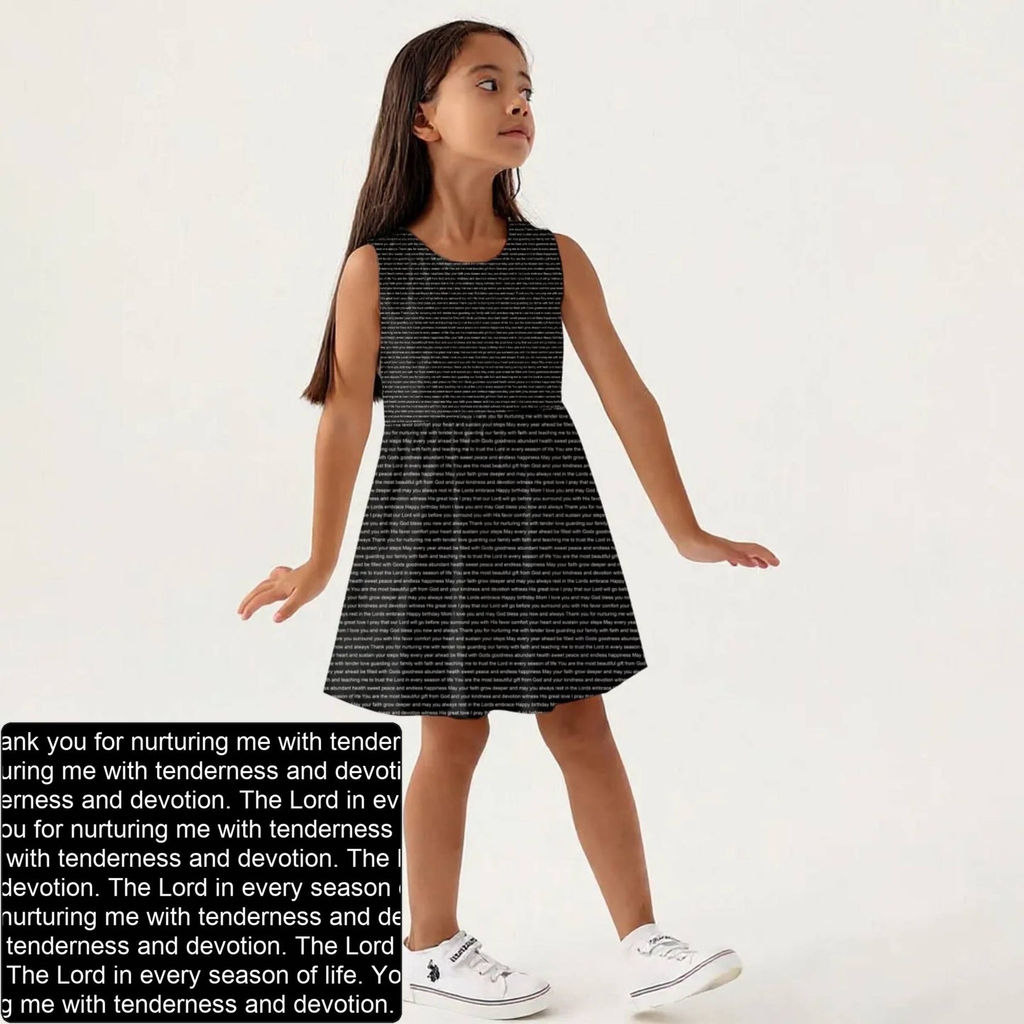 Girls' Sleeveless AOP A-Line Dress | Personalized Blessing & Text