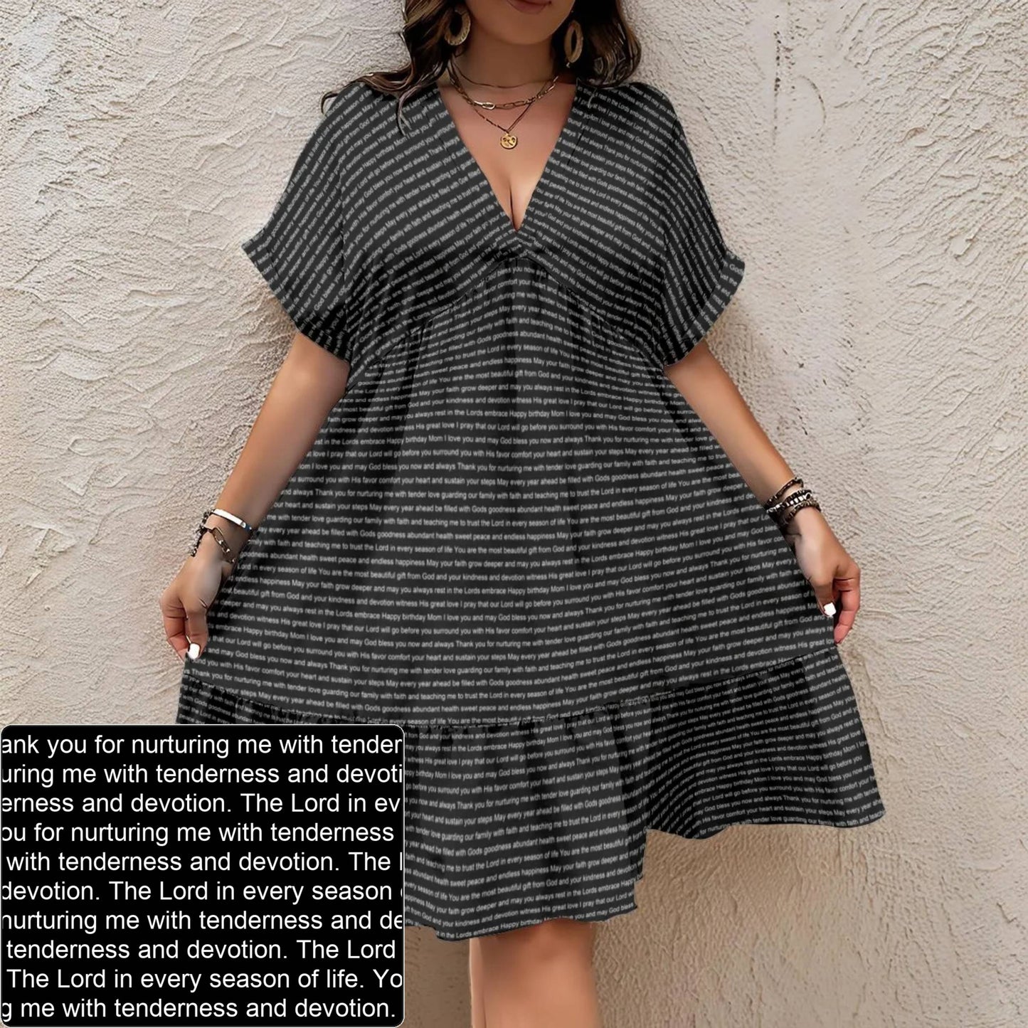 Women's AOP V-Neck Dress | Personalized Verse & Text