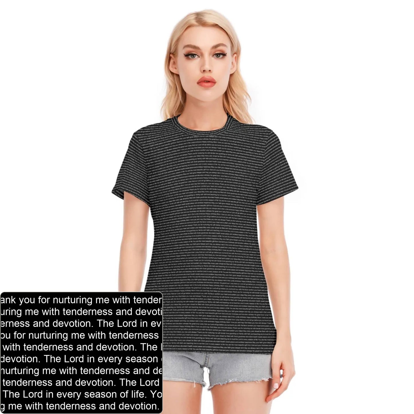 Women's Cotton AOP T-Shirt | Personalized Verse & Text
