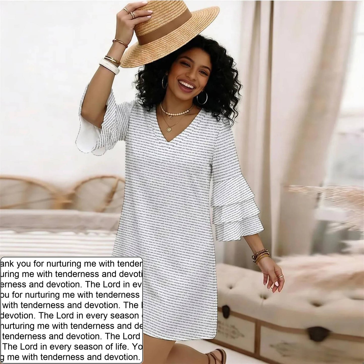 Women's AOP Ruffle-Sleeve Dress | Personalized Verse & Text