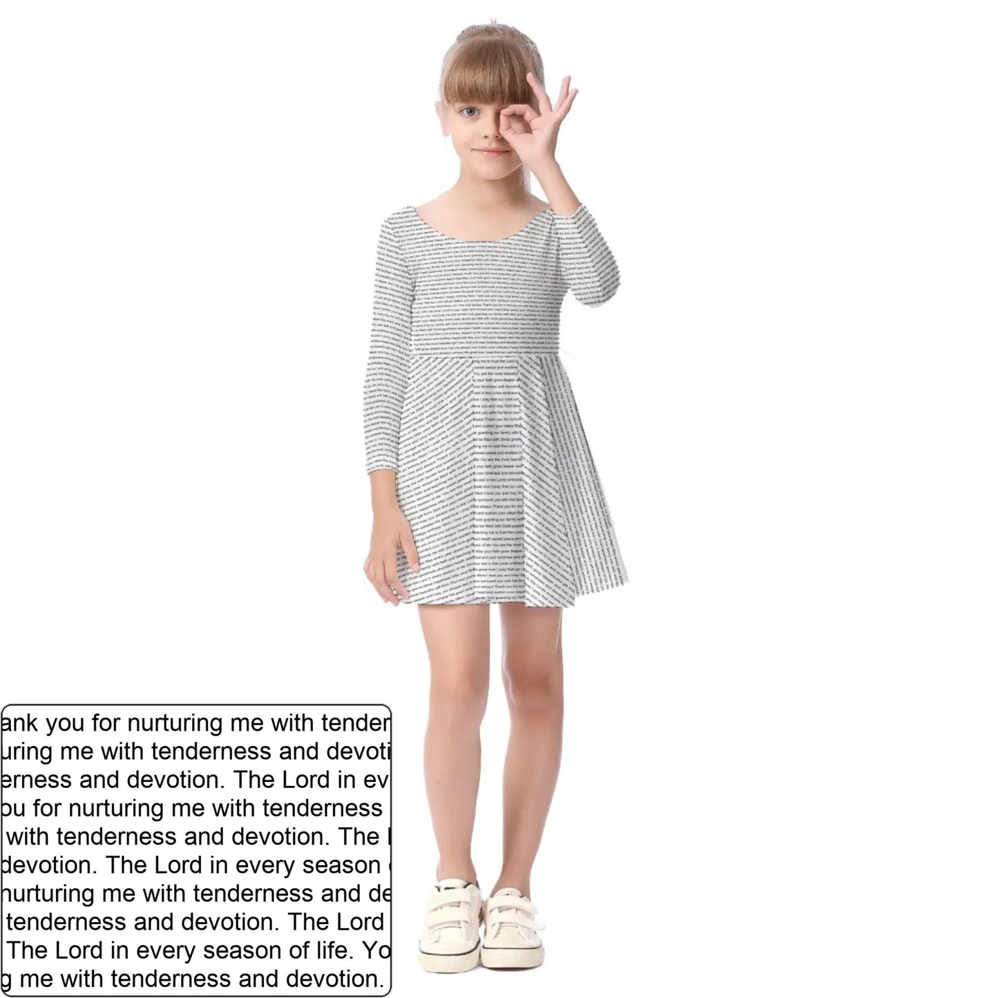 Girls' AOP Long Sleeve Dress | Personalized Blessing & Text
