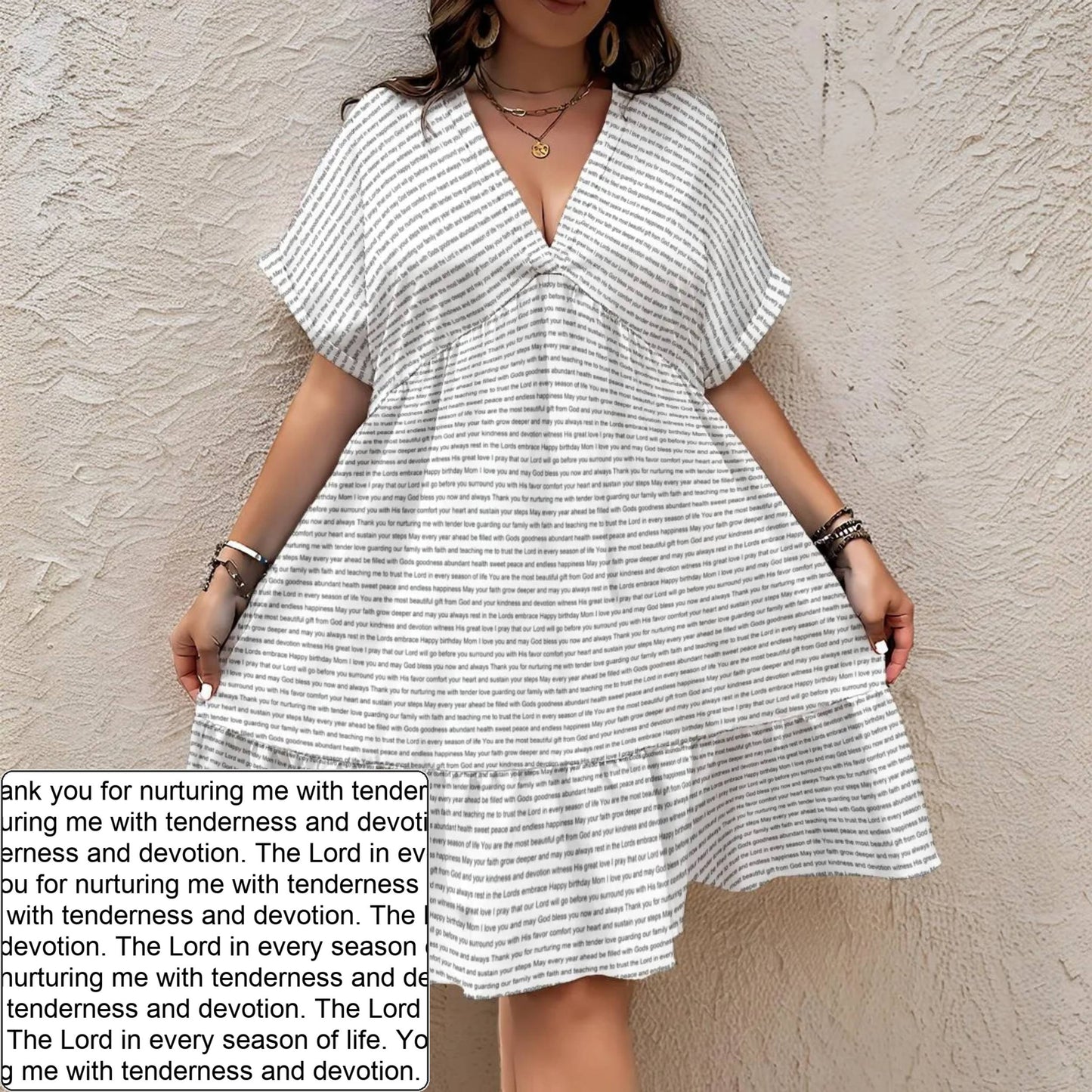 Women's AOP V-Neck Dress | Personalized Verse & Text