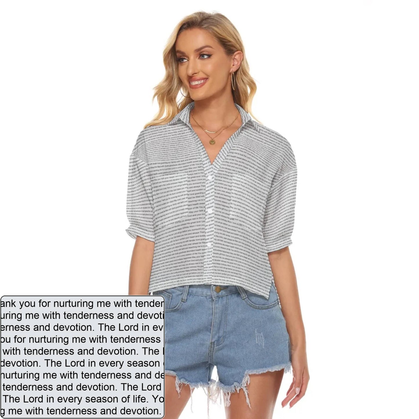 Women's AOP V-Neck Shirt | Personalized Verse & Text