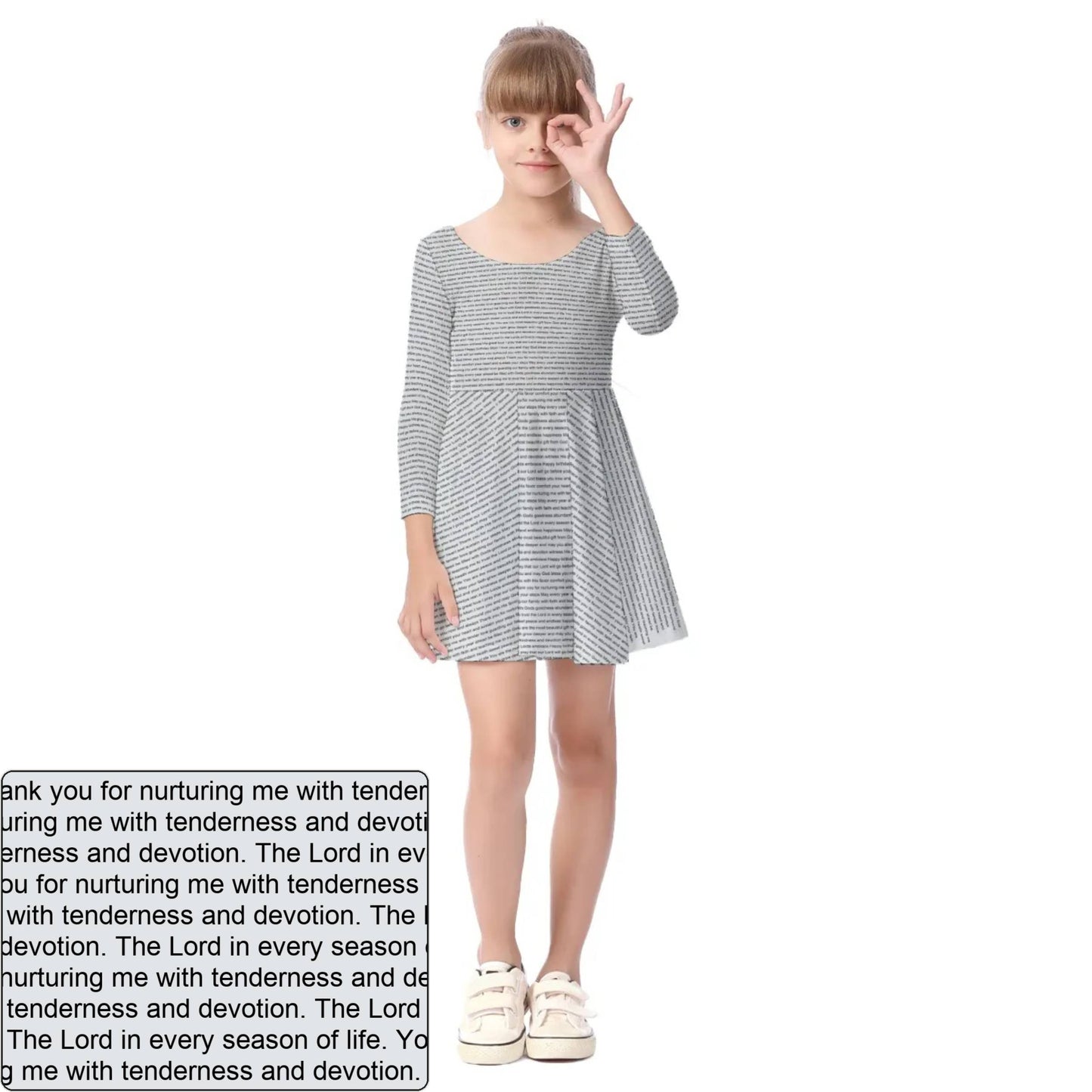 Girls' AOP Long Sleeve Dress | Personalized Blessing & Text