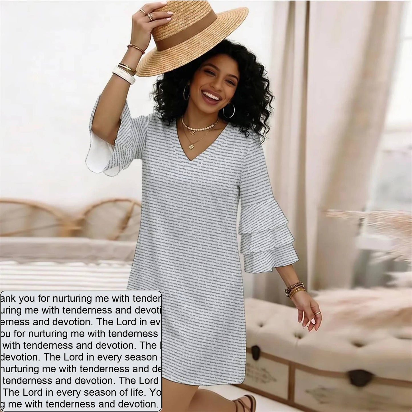 Women's AOP Ruffle-Sleeve Dress | Personalized Verse & Text