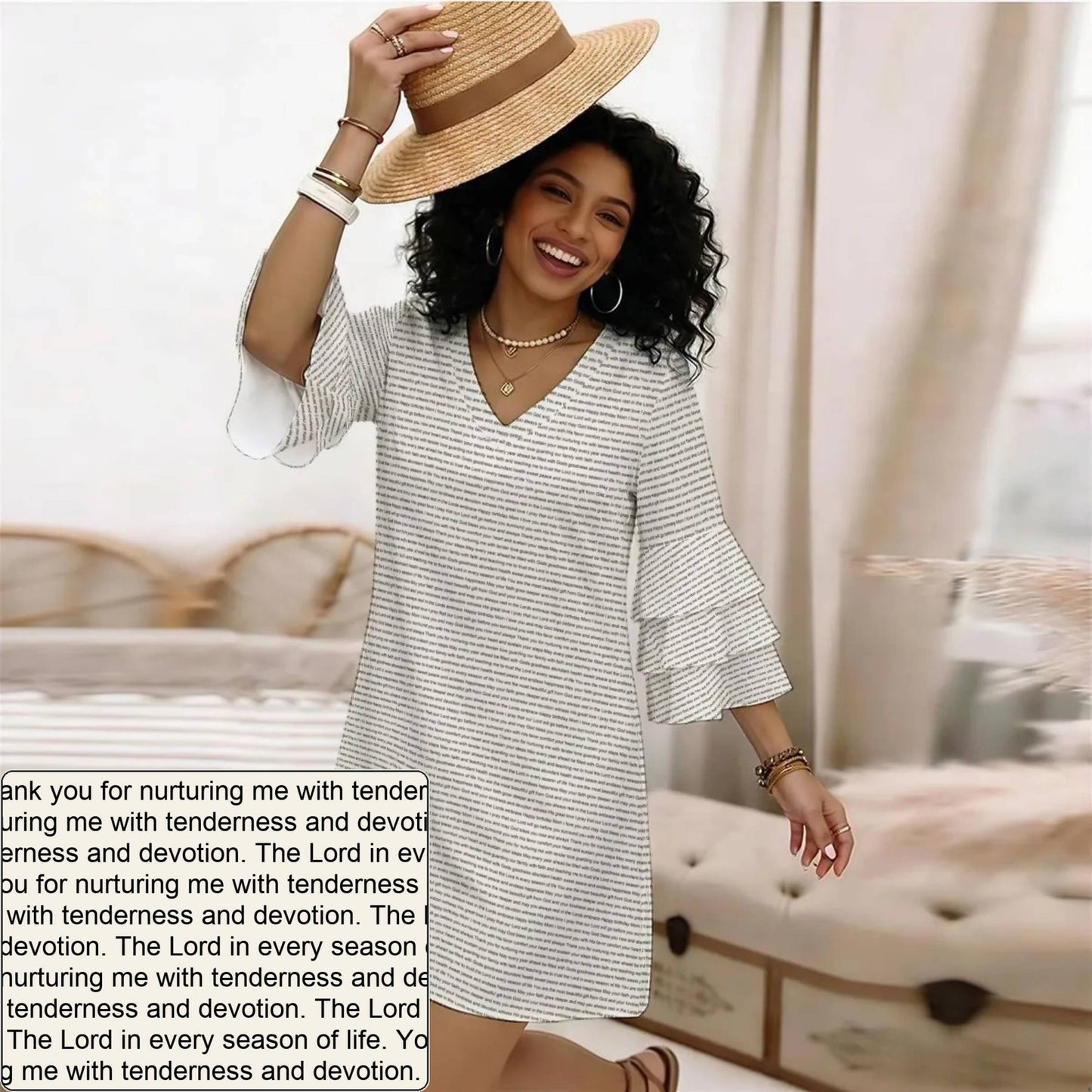 Women's AOP Ruffle-Sleeve Dress | Personalized Verse & Text
