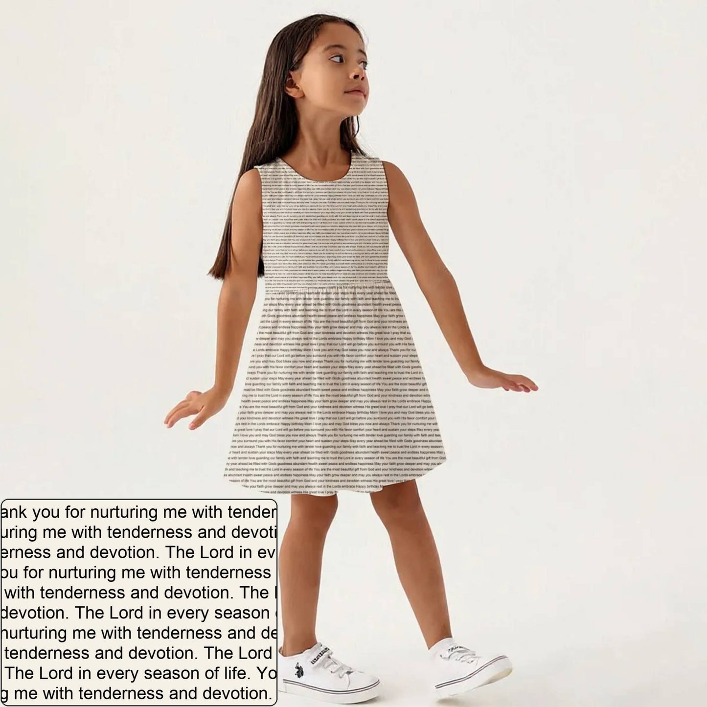 Girls' Sleeveless AOP A-Line Dress | Personalized Blessing & Text