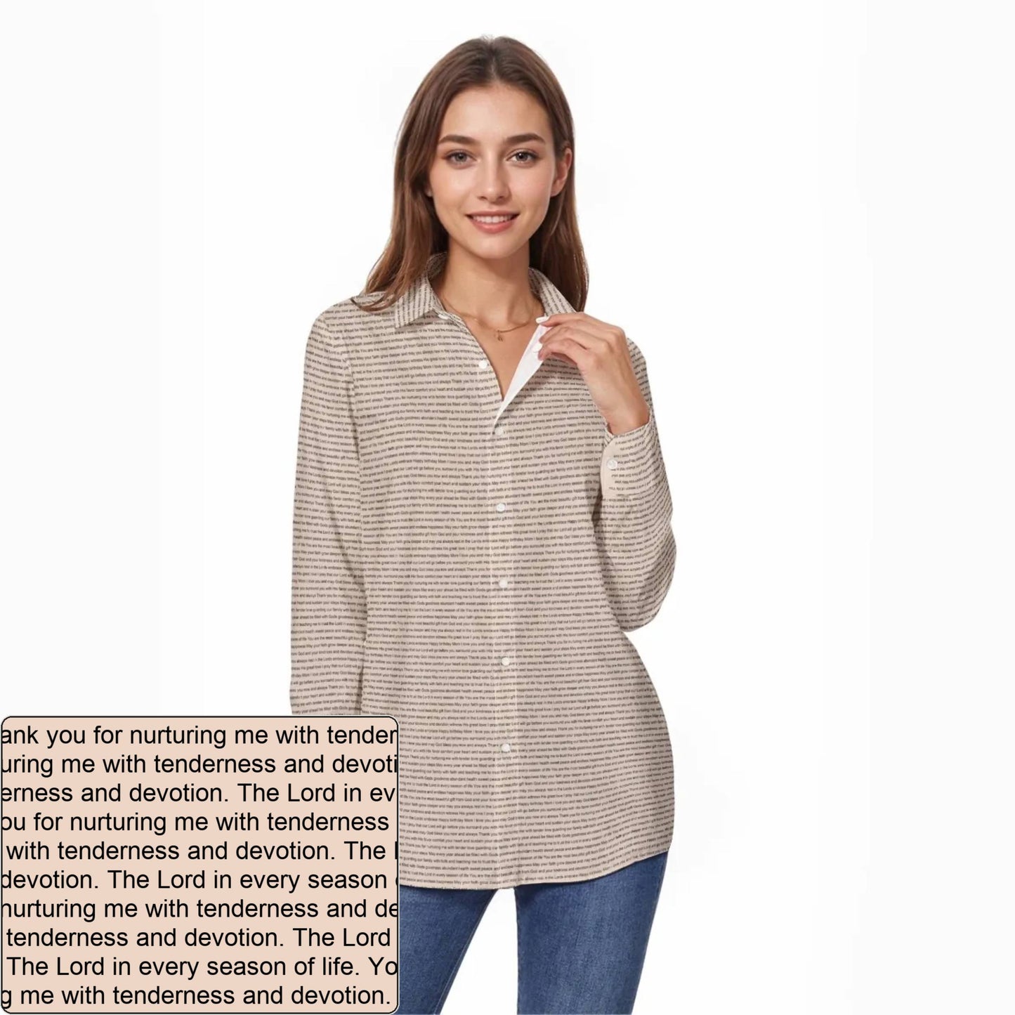 Women's Slub Cotton AOP Long-Sleeve Shirt | Personalized Verse & Text