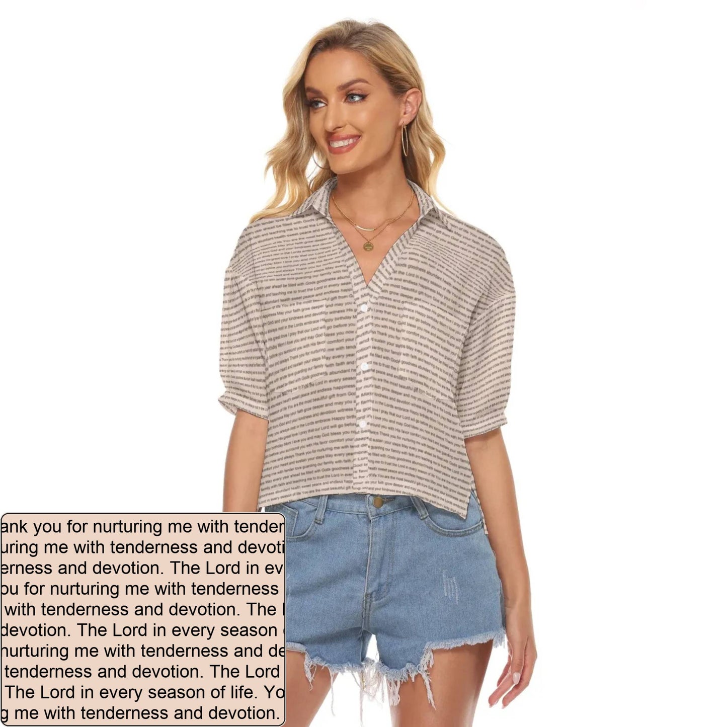 Women's AOP V-Neck Shirt | Personalized Verse & Text