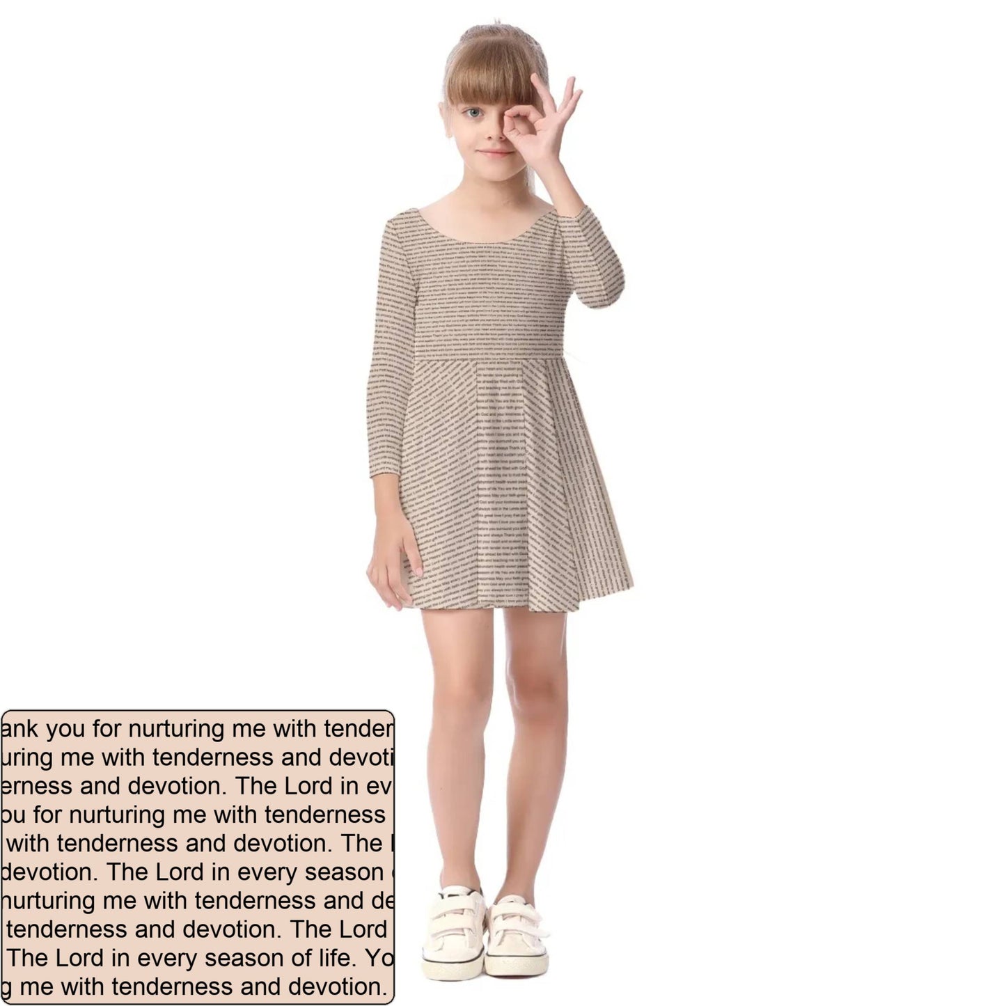 Girls' AOP Long Sleeve Dress | Personalized Blessing & Text