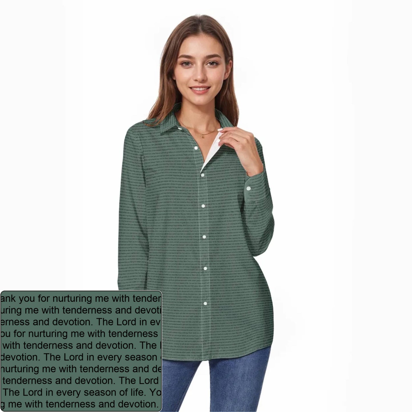 Women's Slub Cotton AOP Long-Sleeve Shirt | Personalized Verse & Text