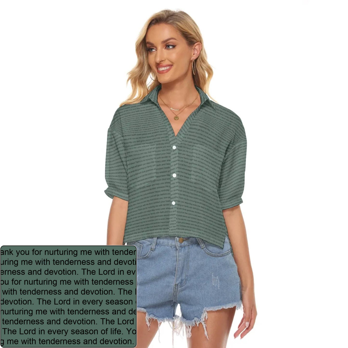 Women's AOP V-Neck Shirt | Personalized Verse & Text