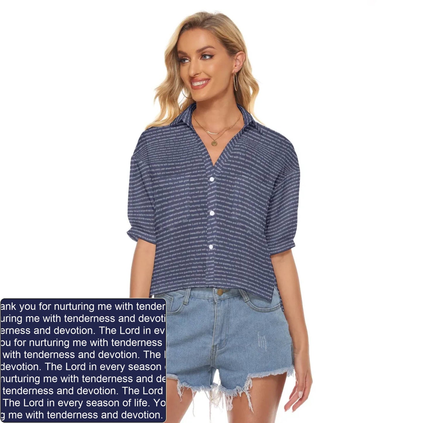 Women's AOP V-Neck Shirt | Personalized Verse & Text