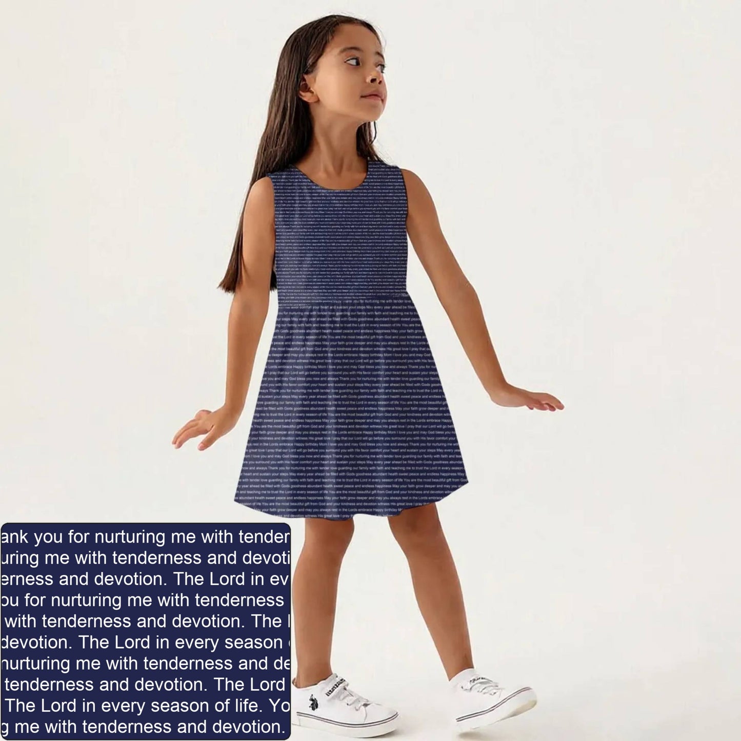 Girls' Sleeveless AOP A-Line Dress | Personalized Blessing & Text