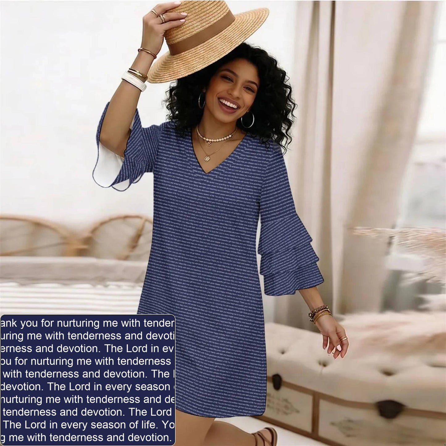 Women's AOP Ruffle-Sleeve Dress | Personalized Verse & Text