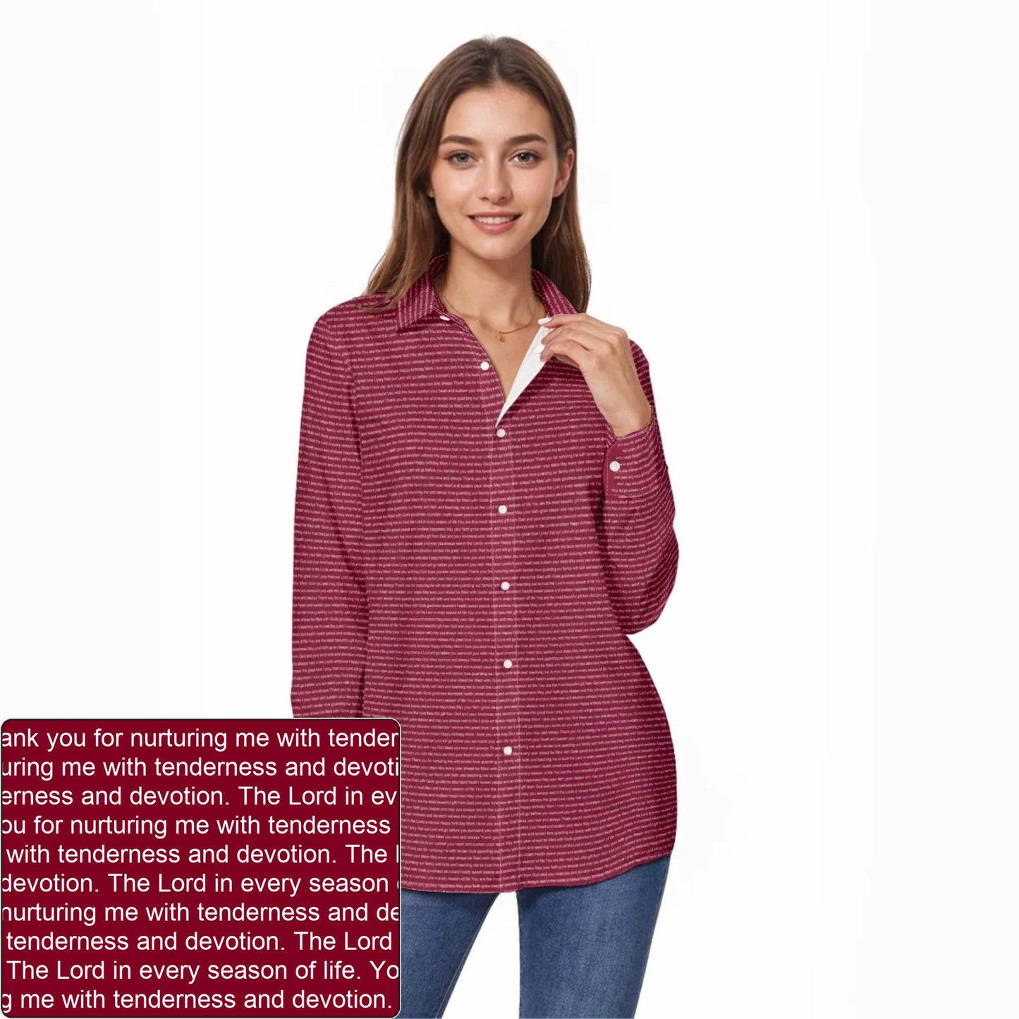 Women's Slub Cotton AOP Long-Sleeve Shirt | Personalized Verse & Text