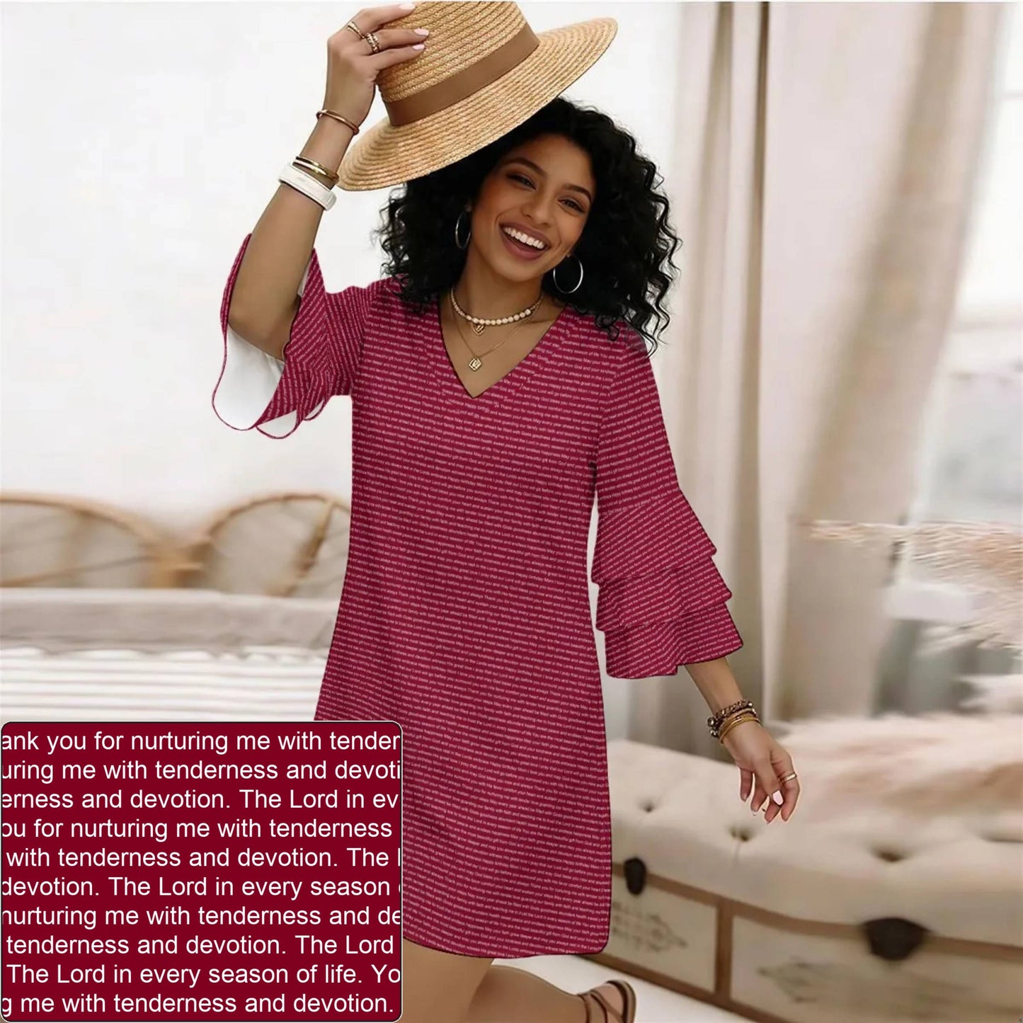 Women's AOP Ruffle-Sleeve Dress | Personalized Verse & Text
