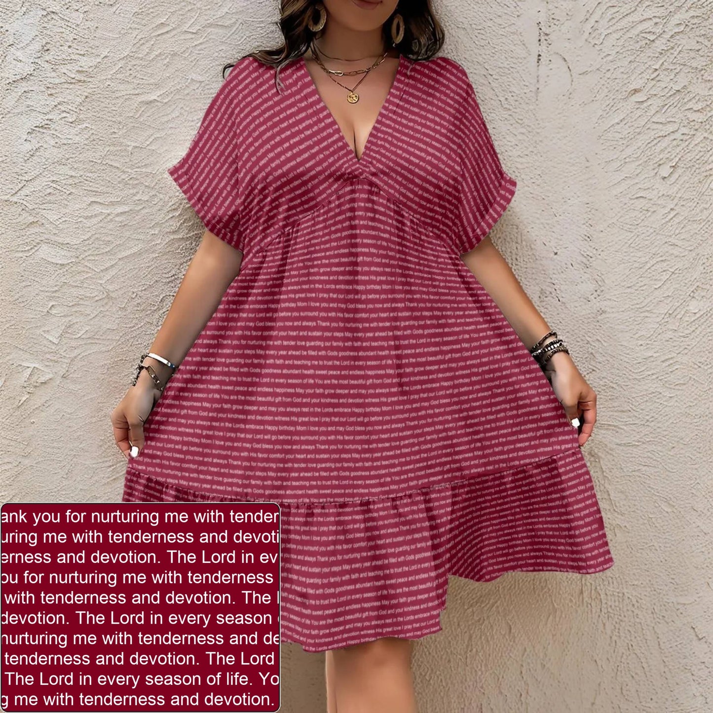 Women's AOP V-Neck Dress | Personalized Verse & Text