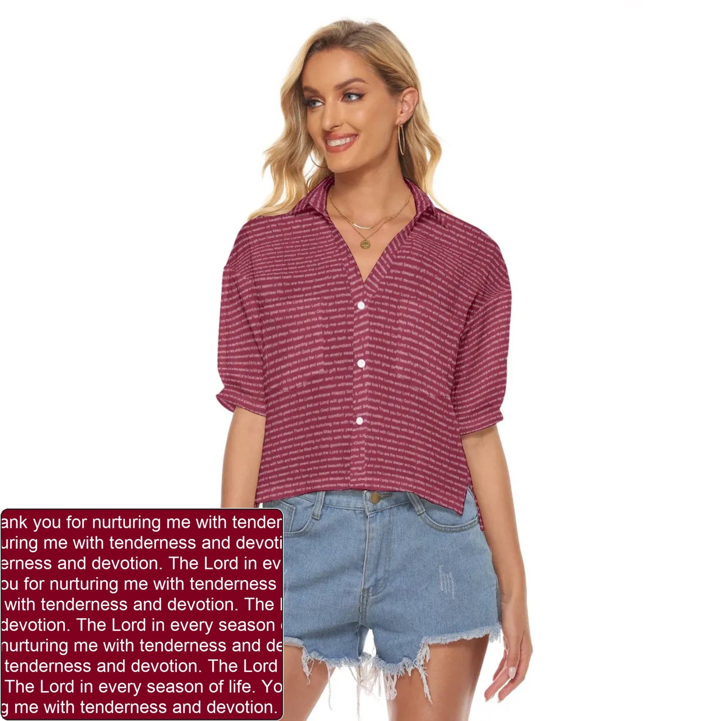 Women's AOP V-Neck Shirt | Personalized Verse & Text