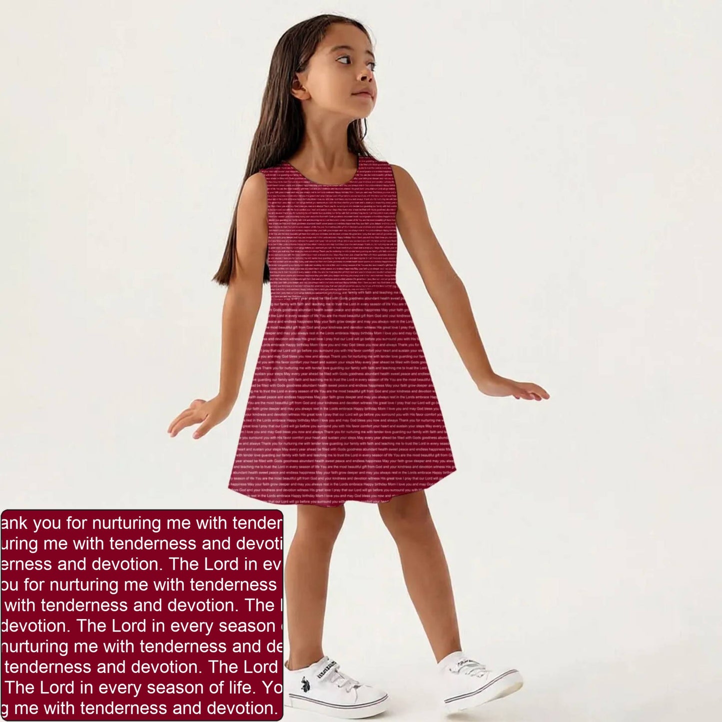 Girls' Sleeveless AOP A-Line Dress | Personalized Blessing & Text