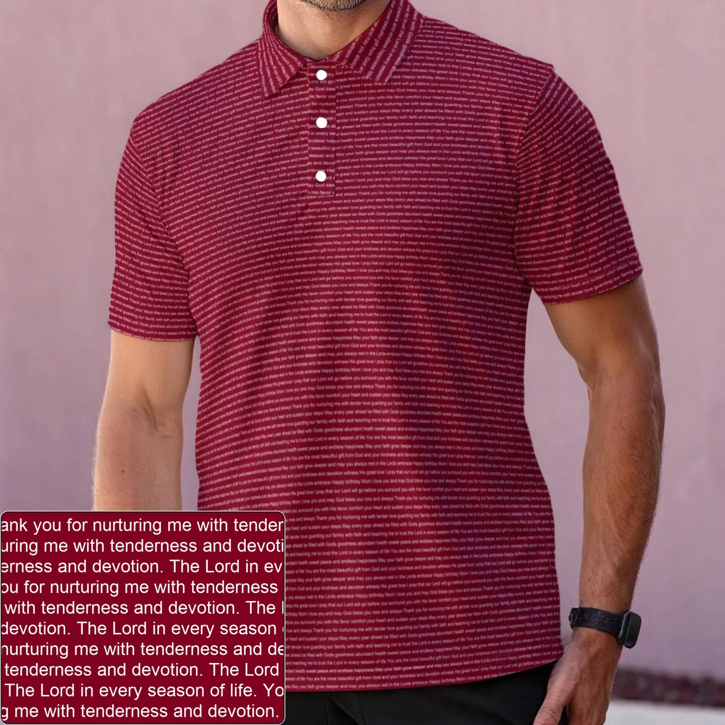 Men's Stretch AOP Polo Shirt | Personalized Verse & Text