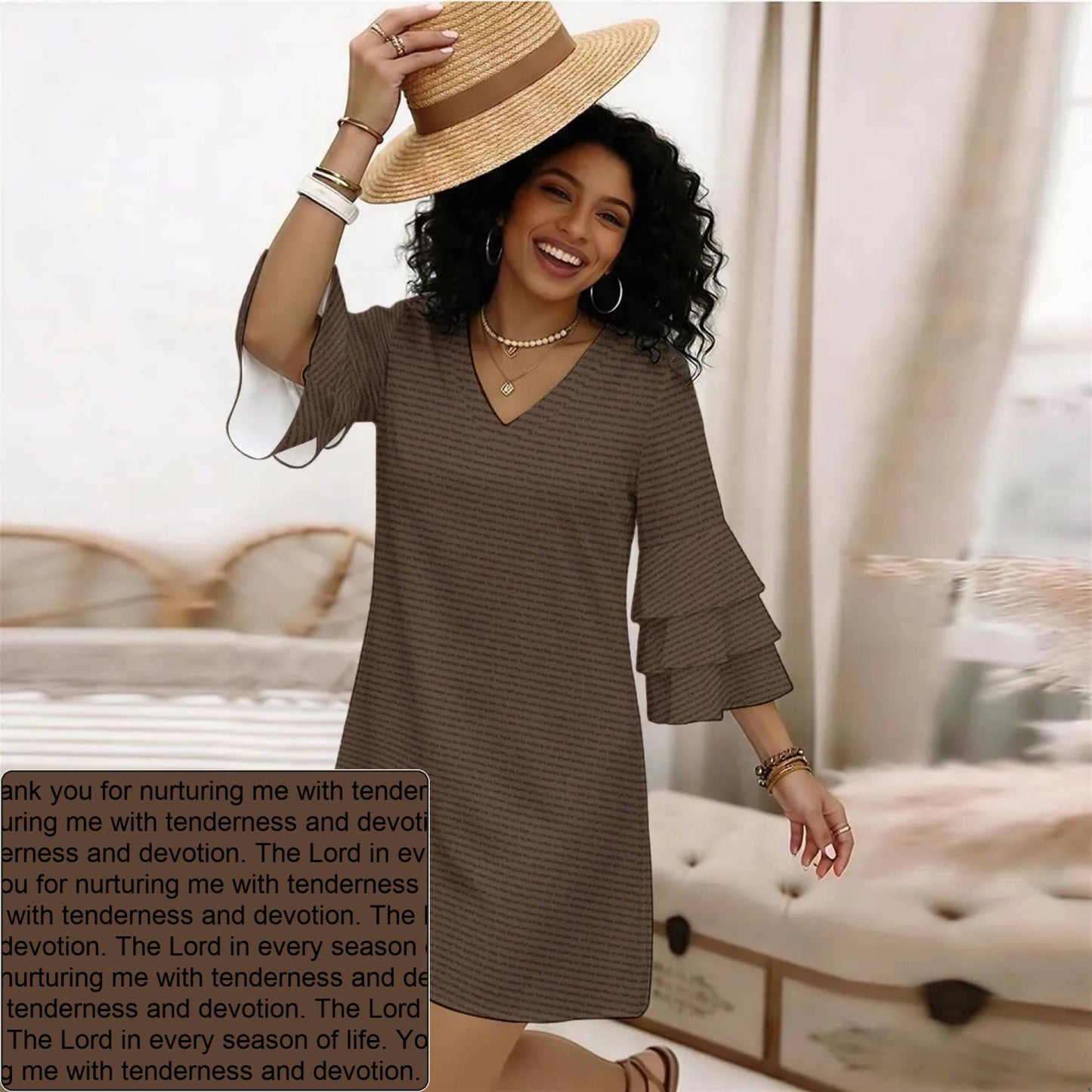 Women's AOP Ruffle-Sleeve Dress | Personalized Verse & Text