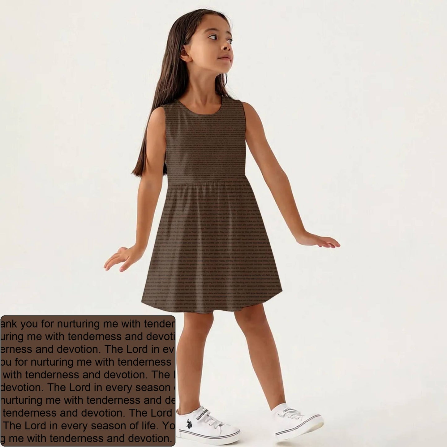 Girls' Sleeveless AOP A-Line Dress | Personalized Blessing & Text