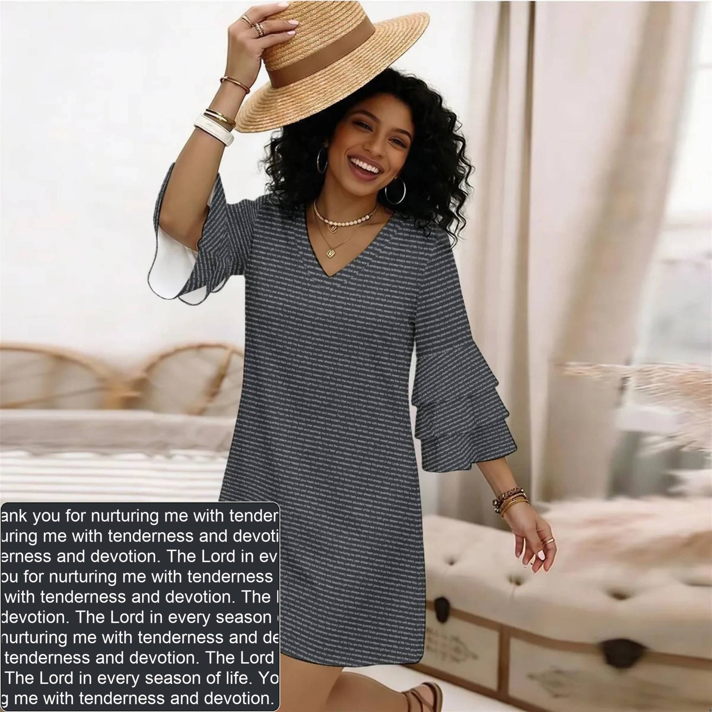 Women's AOP Ruffle-Sleeve Dress | Personalized Verse & Text